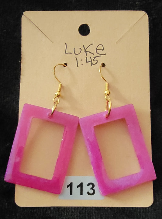 Large Rectangle Earrings-Pink