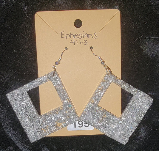 Large square earrings-Silver Foil