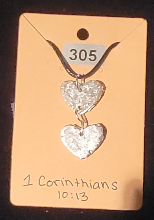 Double Heart Necklace-Silver Foil