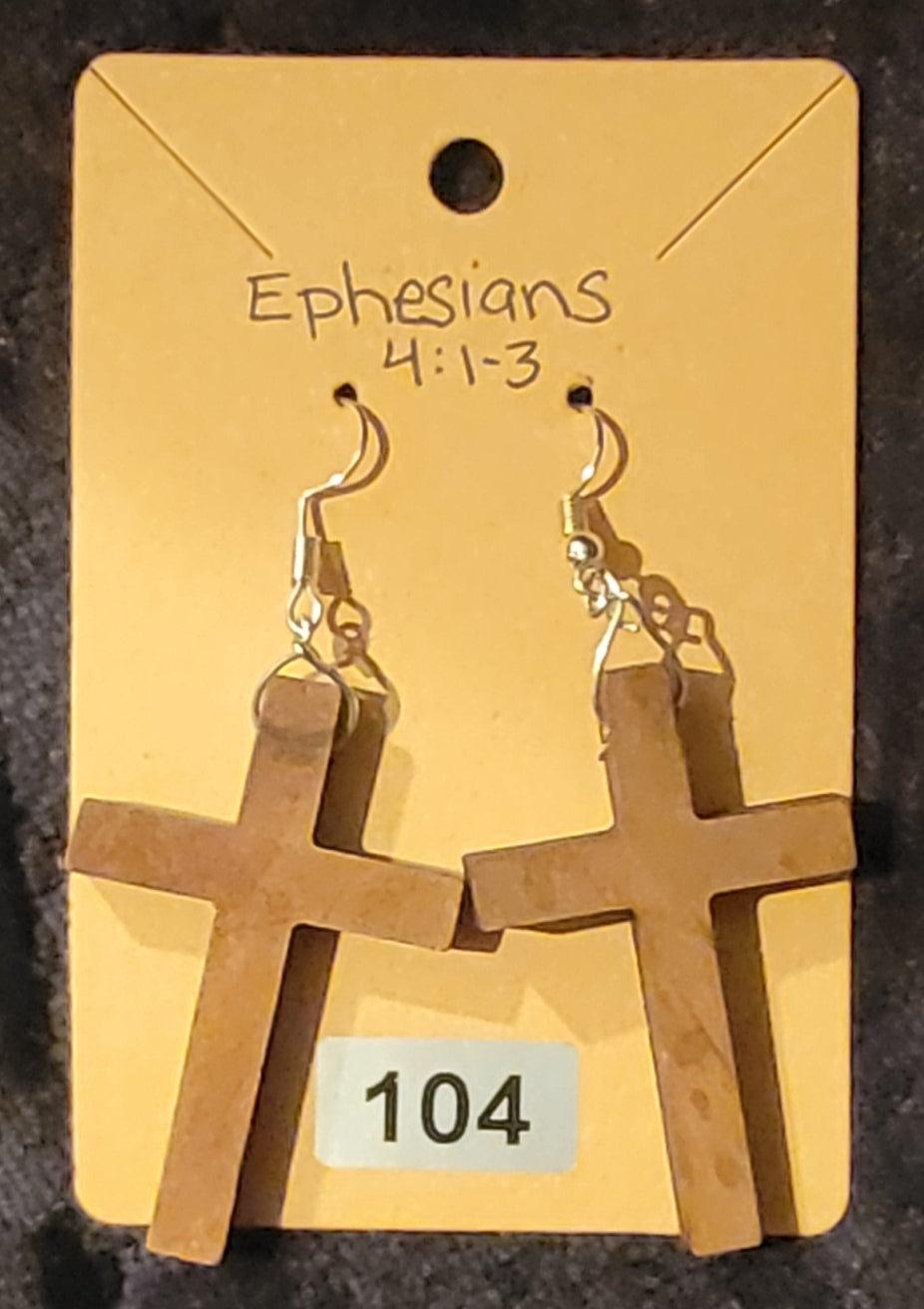 Cross Earrings-Brown (wooden)