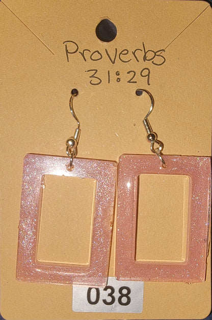 Large Rectangle Earrings-Light Pink